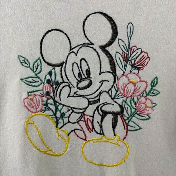 Disney Sweater Womens XXL Cream Mickey Embroidered Crew Neck Plush Lining - Picture 2 of 11